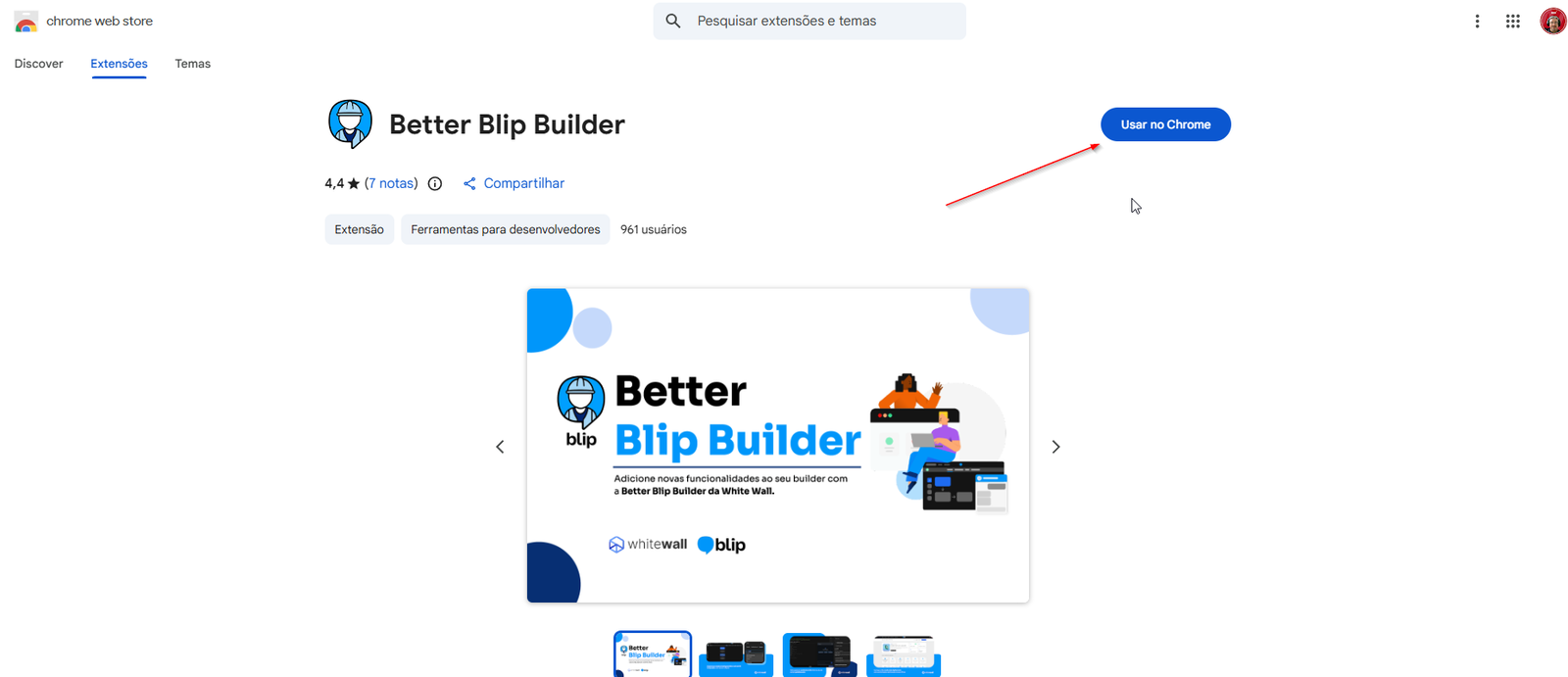 Extensão na Chrome Web Store com o botão Usar no Chrome