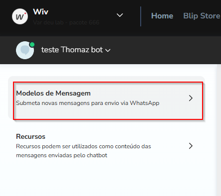 Lista de modelos de mensagem na aba Atendimento da Blip