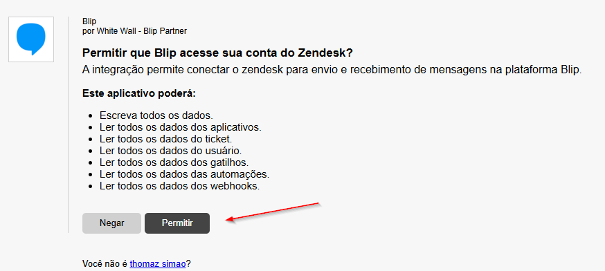 Janela de login do Zendesk para autenticação com usuário administrador