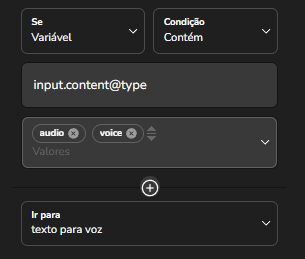 Condição definida para o tipo de conteúdo de áudio recebido no canal