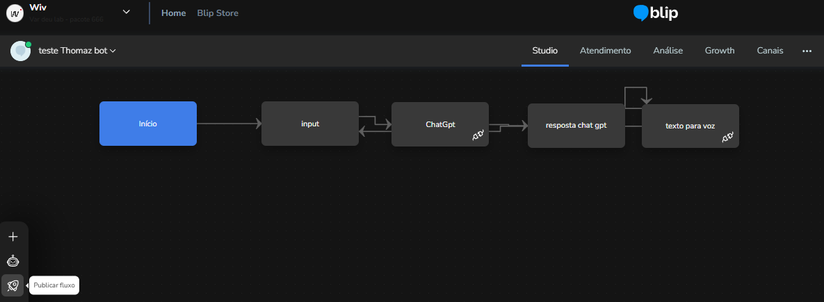 Botão Publicar para publicar o fluxo no Builder