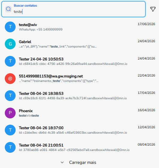 Resultado da busca por uma palavra presente na conversa do contato