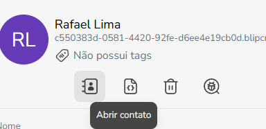 Botão Abrir contato na barra de ações do cadastro do contato