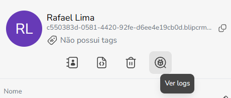 Botão Ver logs para consultar os logs de erro do contato