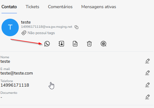 Início do envio de mensagem ativa na aba Mensagens ativas do contato