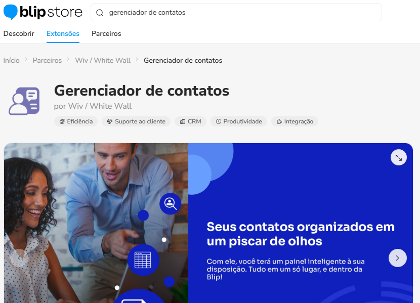 Seleção do bot durante a instalação do Gerenciador de contatos na Blip Store