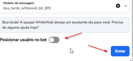 Opção de redirecionamento do contato para um bot e ponto do fluxo