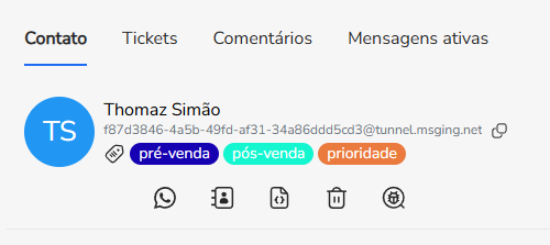 Tags no cabeçalho do contato usadas como filtro na busca