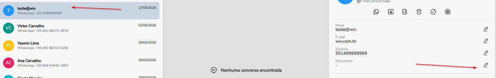 Aba Contato com os dados cadastrais e as propriedades personalizadas do contato