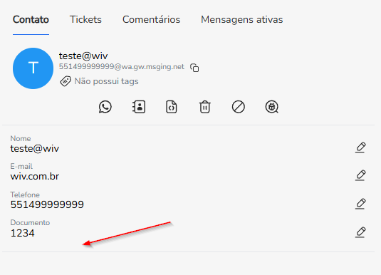 Edição de um campo do contato com a alteração salva no cadastro da Blip