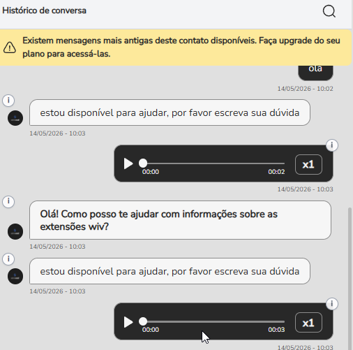 Histórico de mensagens trocadas entre o usuário e o bot no painel central