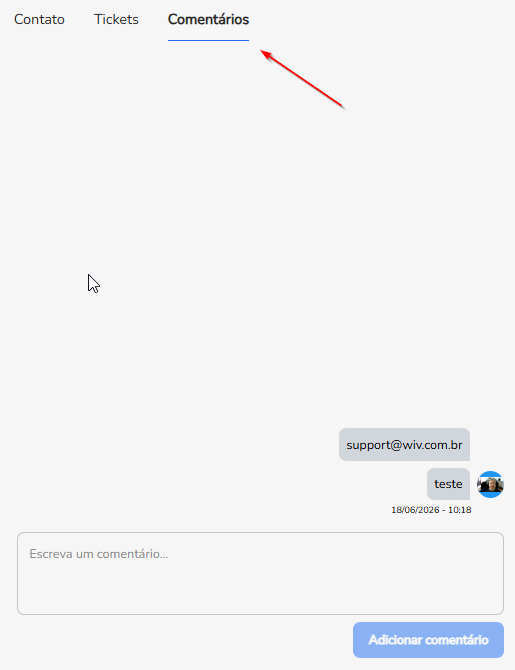 Aba Comentários com o campo de texto e o botão Adicionar comentário