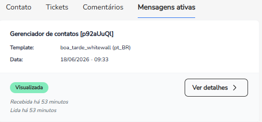 Confirmação do envio da mensagem ativa pelo botão Enviar