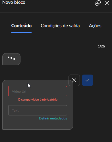 Bloco de conteúdo de vídeo adicionado ao fluxo no Builder