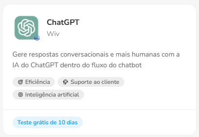 Tela inicial da extensão ChatGPT no Portal Blip