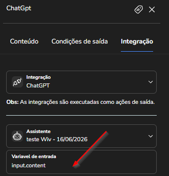 Campo Variável de entrada preenchido com input.content