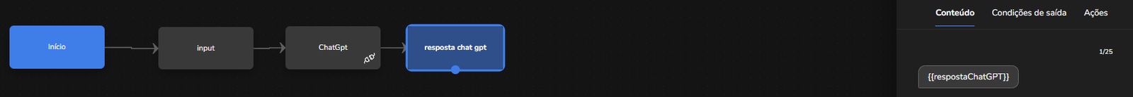 Blocos de integração e de conteúdo conectados no fluxo do Builder