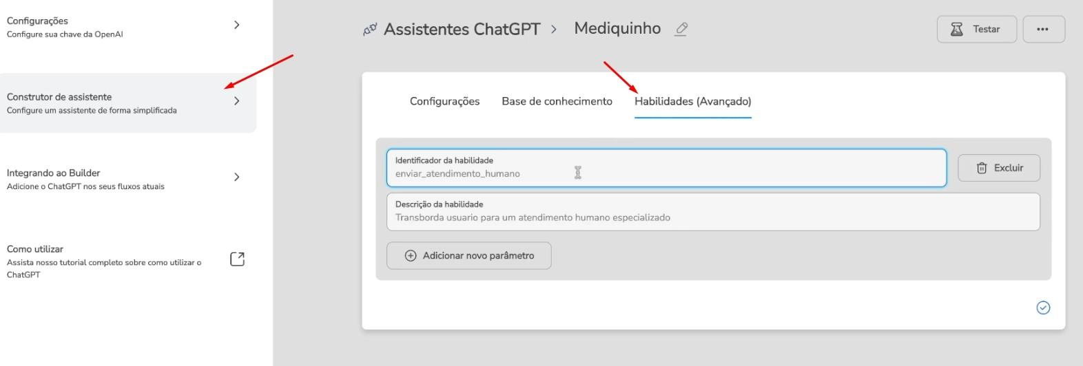 Botão Criar nova habilidade na aba Habilidades (Avançado)