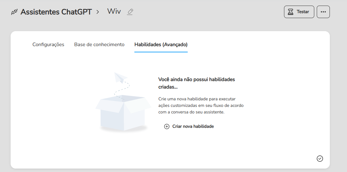 Aba Habilidades (Avançado) do assistente com a lista de habilidades