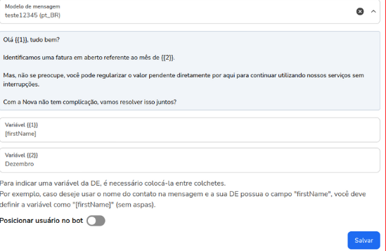 Preenchimento das variáveis do template com colunas da Data Extension entre colchetes
