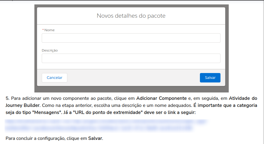 Tela de Pacotes Instalados no Salesforce Marketing Cloud com o botão Nova para criar um pacote