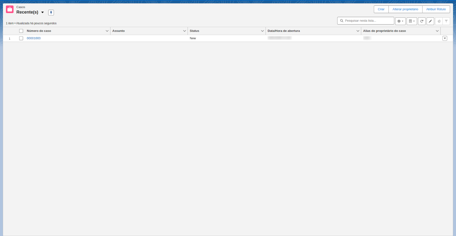 Página de casos do Salesforce onde o Blip Desk será exibido
