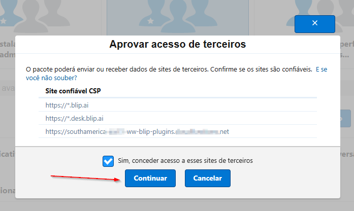 Página da extensão no Blip com as opções de onde exibir o Blip Desk