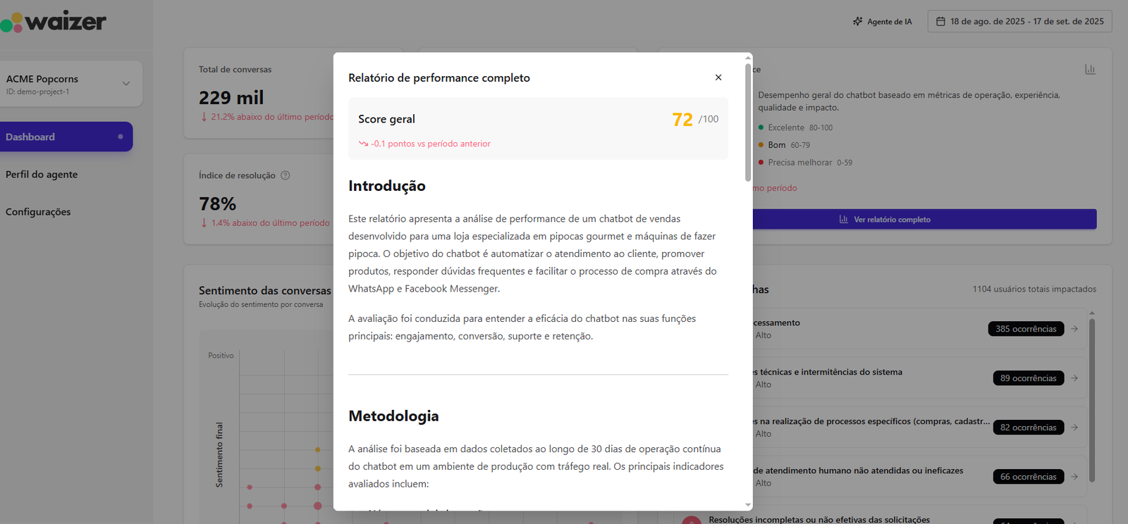 Opção de exportar o relatório de performance no dashboard