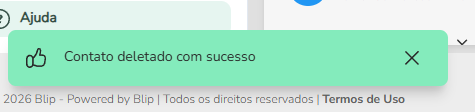 Mensagem Contato deletado com sucesso exibida após a exclusão