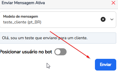 Confirmação Mensagem enviada exibida no Blip Desk após o disparo