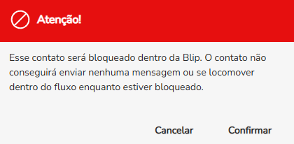 Janela de confirmação de bloqueio do contato no Blip Desk