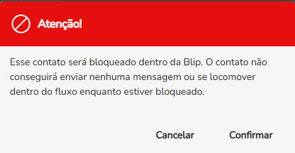 Mensagem Contato bloqueado com sucesso exibida na tela