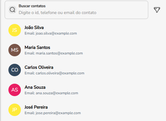 Busca do Gerenciador de Contatos exibindo os contatos recém-importados