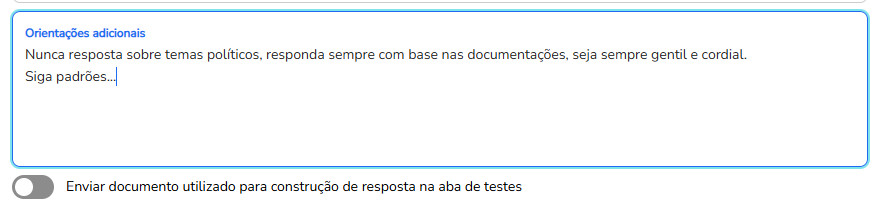 Campo Orientações adicionais na aba Configurações