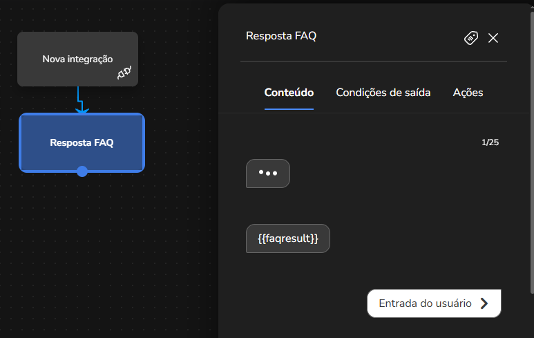 Bloco do fluxo apresentando o valor da variável de resultado entre chaves duplas
