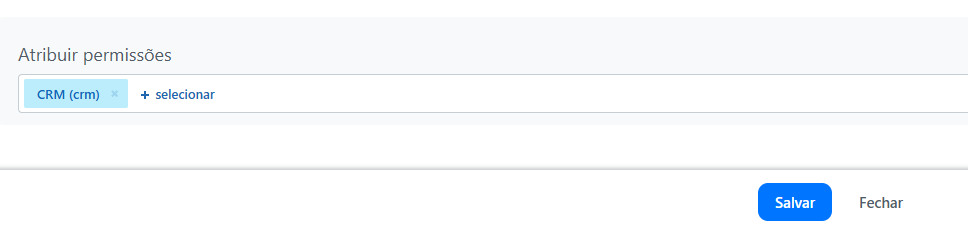 Permissão CRM selecionada e botão Salvar na configuração do webhook do Bitrix24
