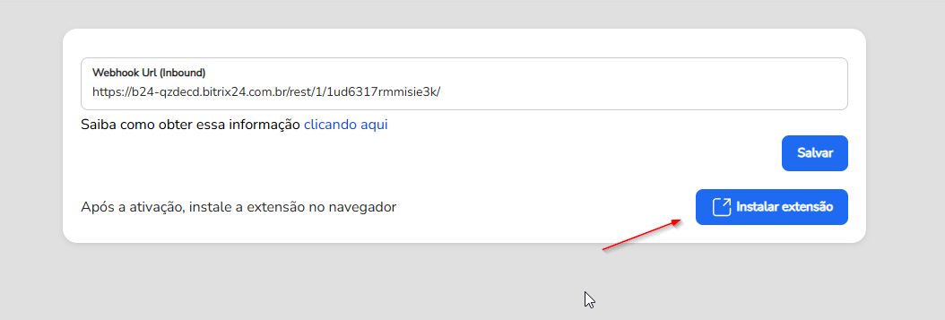 Botão Instalar extensão na tela de configuração da extensão Bitrix24 no Blip