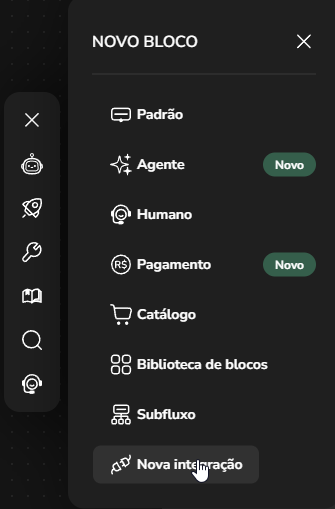 Seleção da integração Google Gemini ao adicionar um bloco de integração no Builder