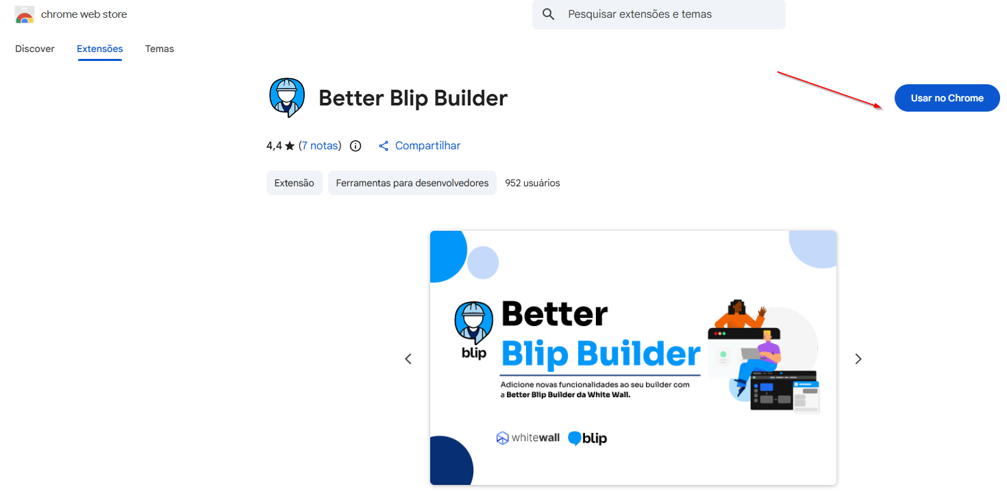 Aba Integrando ao builder com o botão Instalar extensão