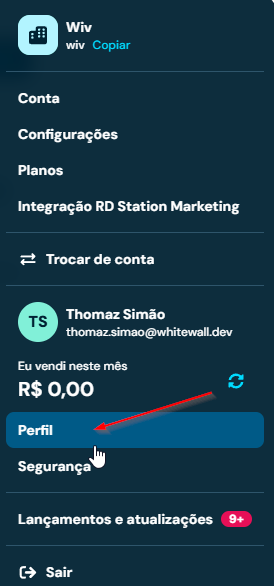 Botão Gerar token no perfil do usuário do RD Station CRM