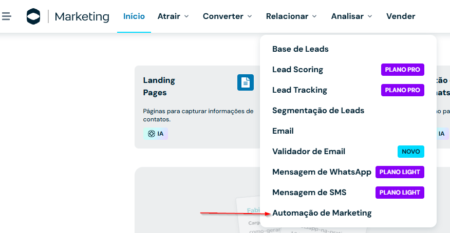 Tela de criação do fluxo de automação no RD Station Marketing