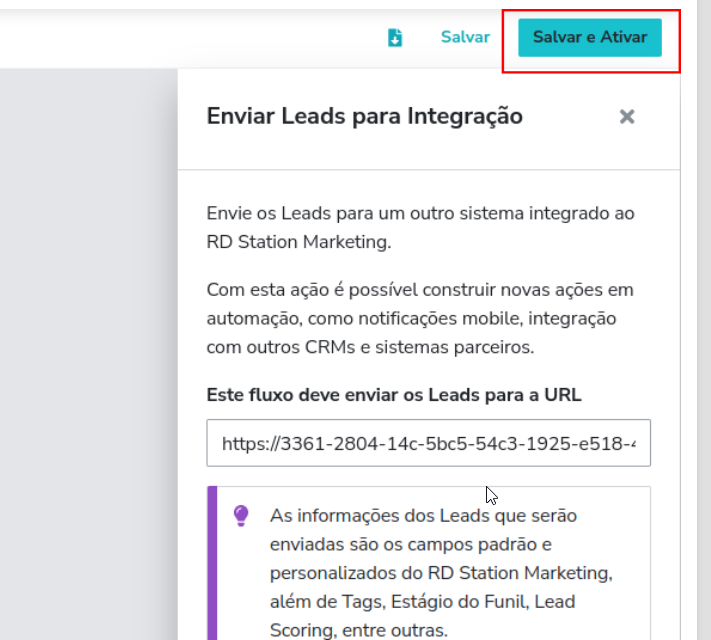 Botão Salvar e Ativar da automação no RD Station Marketing