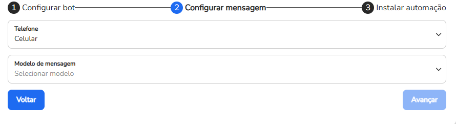 Seleção do modelo de mensagem do WhatsApp aprovado na configuração do disparo