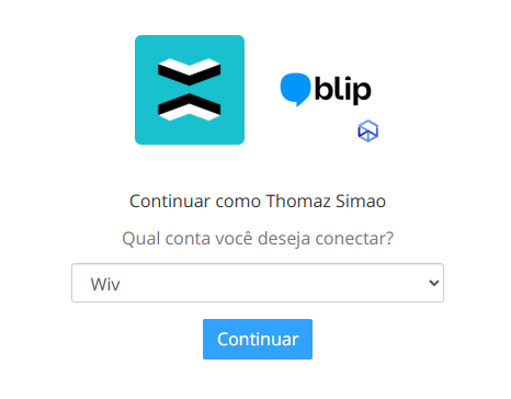 Tela de seleção da conta do RD Station a conectar, com o botão Continuar