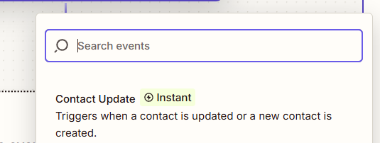 Seleção do gatilho Contact Update no aplicativo Blip dentro do Zapier