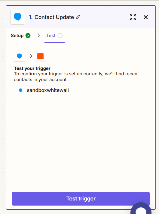 Conexão da conta Blip no Zapier com o ID do Bot e a Public Key e o teste do gatilho