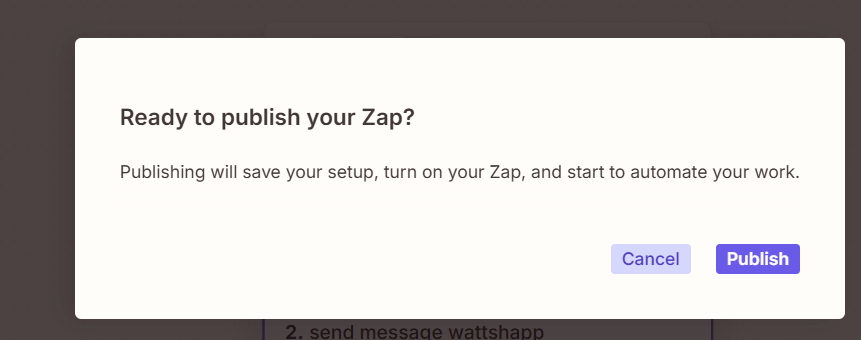 Aba de teste do Zapier com o Zap publicado e em funcionamento