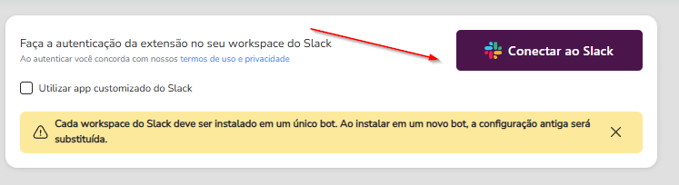 Página da extensão Slack no Blip com o botão Conectar ao Slack