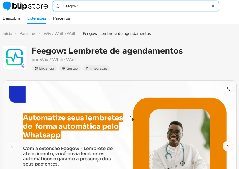 Tela de seleção do bot durante a instalação da extensão Feegow