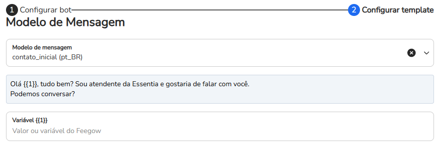 Campos Link da mídia e Variável do botão exibidos para um modelo com mídia e botão na extensão Feegow